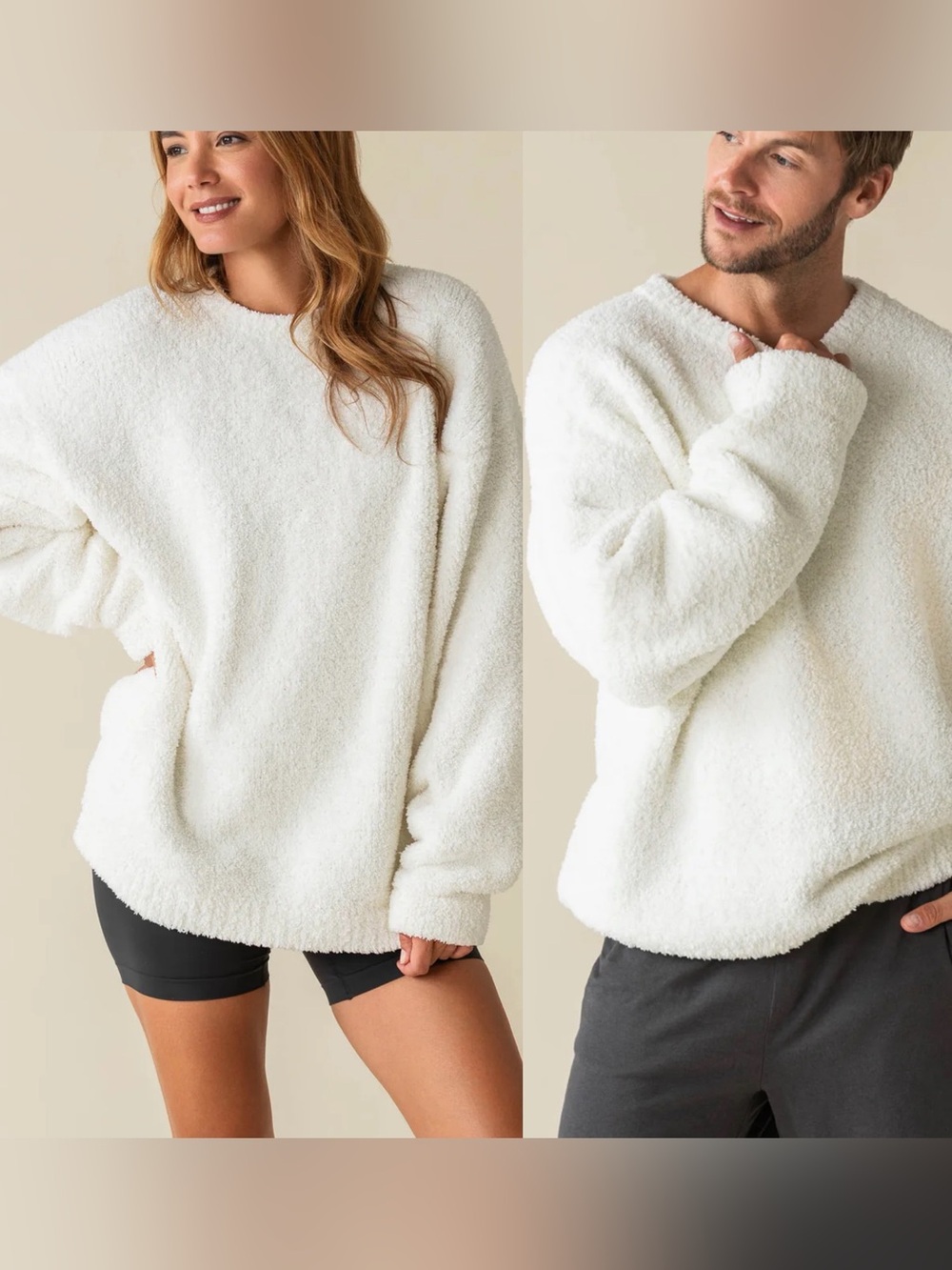 Kashwere Unisex Cloud Crews Solid Chenilla Classic White Cream M/L